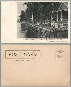 PENN'S GROVE N.J. COTTAGES ALONG RIVER FRONT UNDIVIDED ANTIQUE POSTCARD