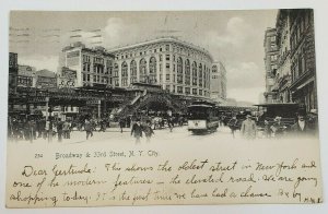 c.1906 New York City NY Broadway & 33rd Street Elevated Road Trolley Horse Buggy