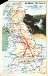 England Map Midland Railway Valleys of Ribble & Eden c1910 Postcard