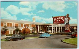 DALLAS, TX   Ramada Inn  LOVE FIELD MUNICIPAL AIRPORT ca 1950s-60s Cars Postcard