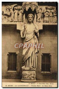 Old Postcard Reims Cathedral Porch North Beau God