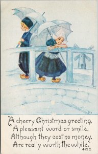 Dutch Children Shoes Blue Scene 'Cheery Christmas Greeting' FA Owen Postcard G36