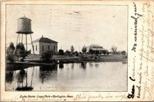 Lake Stark Crapo Park water tower Burlington Iowa Postcard UND 1905