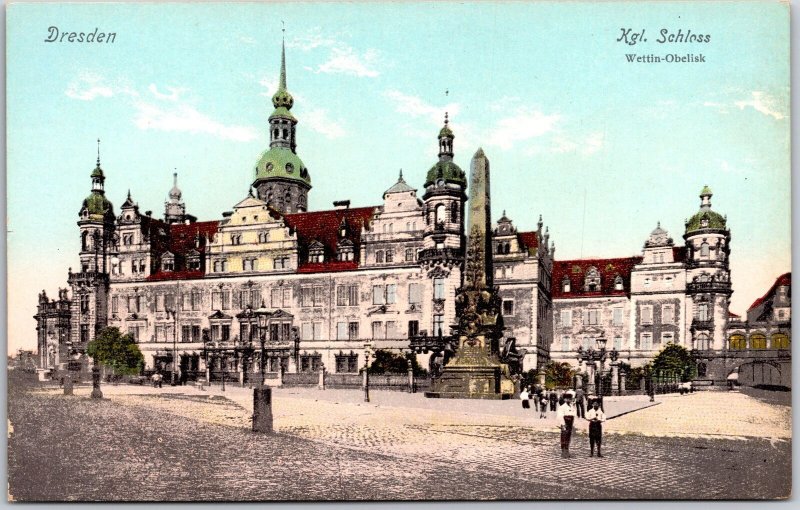 Kgl. Schloss Wettin-Obelisk Dresden Germany Castle Monument Postcard