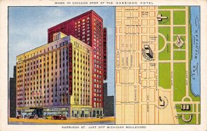 Chicago Illinois 1940s Map Postcard Harrison Hotel