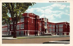 Jacksonville Illinois~High School Corner View~2 Entrances~1946 Linen Postcard