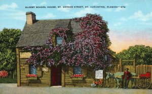 Vintage Postcard 1930s Oldest School House St. George Street St. Augustine Fla.