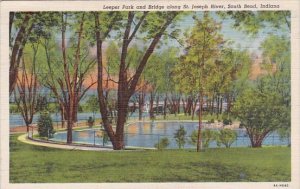Indiana South Bend Leeper Park And Bridge Along Saint Joseph River 1943