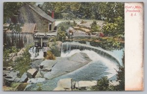 Stunning Pond & Waterfall Scenery @ Hunts Mills Bldg Of Providence RI~Vintage PC