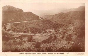 Lot142 real photo khyber pass showing a camel convoy on  zig zag paths pakistan