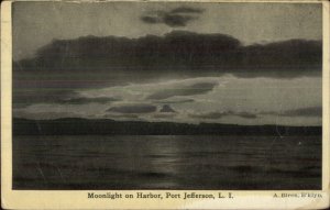 Port Jefferson Long Island NY Moonlight on Harbor c1910 Postcard