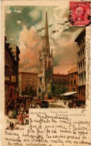 PC CPA US, NY, NEW YORK, GRACE CHURCH, BROADWAY, VINTAGE LITHO POSTCARD (b6452)