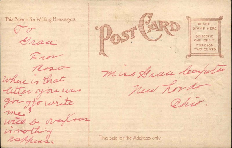 Christmas Santa Claus Taps Nose Children Girls Gilt Embossed c1900s-20s Postcard