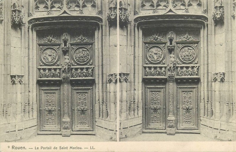 Postcard France ROUEN stereographic image Portail de Saint Maclou