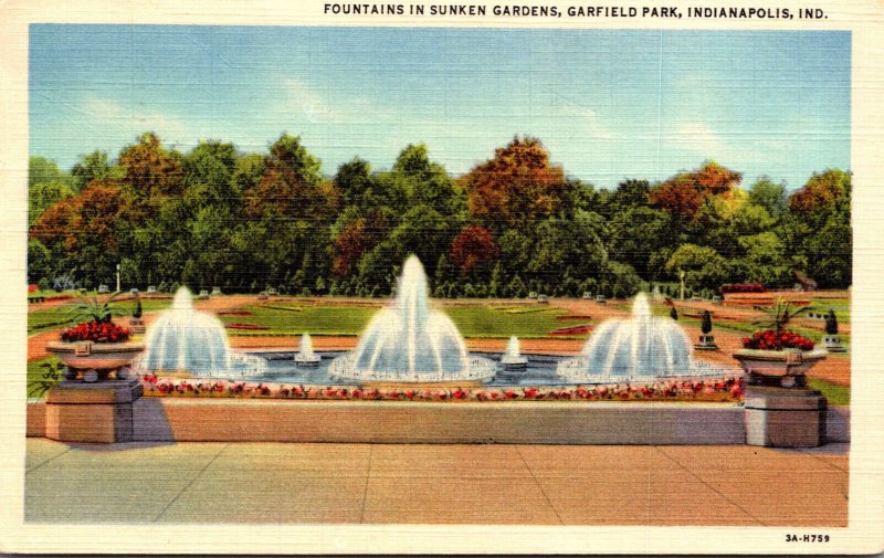 Indiana Indianapolis Garfield Park Fountains In Sunken Gardens 1951 Curteich