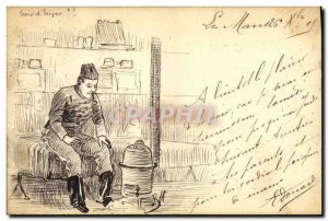 Old Postcard Fancy (drawing hand) Army Soldier