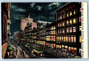 New York Postcard Twenty Third St. Shopping District Night c1910 Vintage Antique