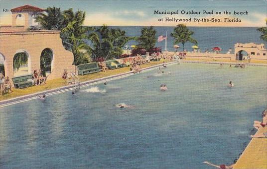 Florida Hollywood Municipal Outdoor Pool On The Beach 1947