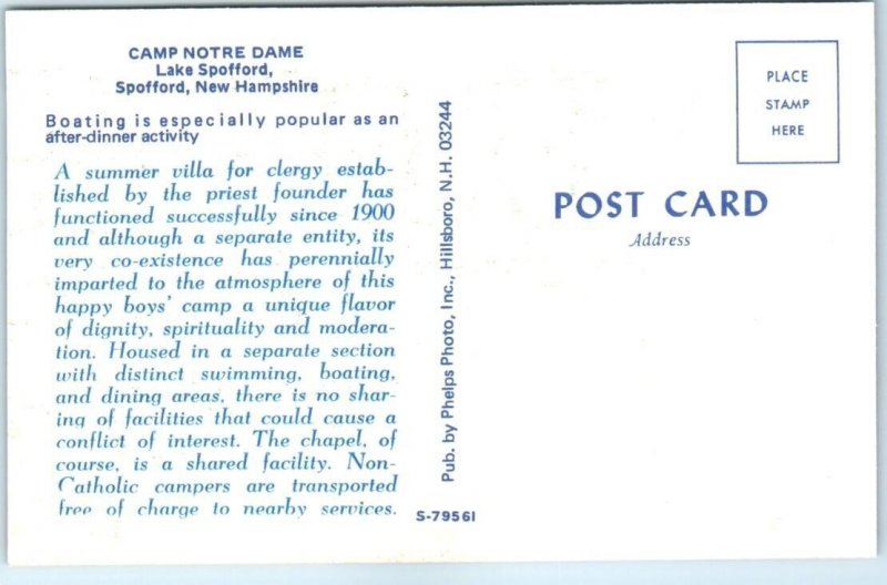 Postcard - Camp Notre Dame - Lake Spofford, New Hampshire