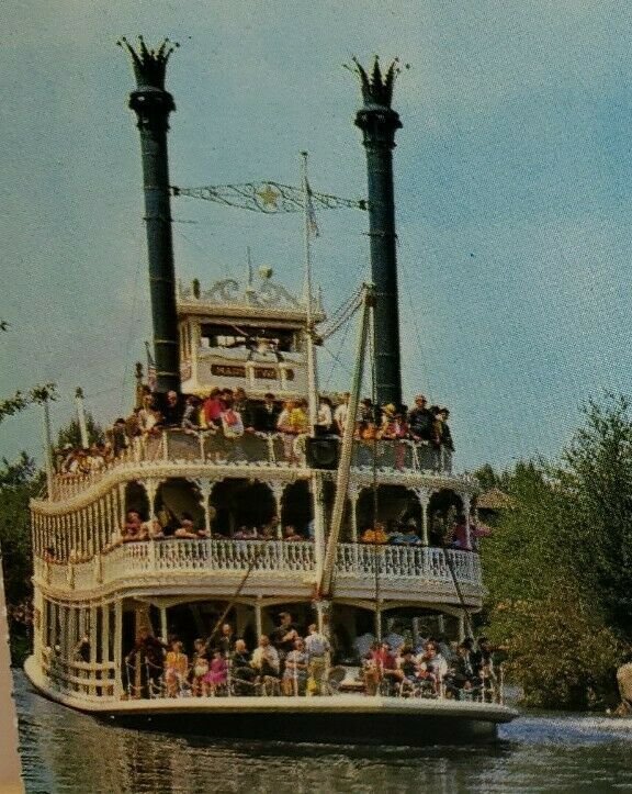 Vintage Postcard Disneyland Mark Twain riverboat ship Frontierland California