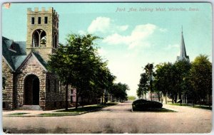 c1910s Waterloo, IA Park Avenue Look West Litho Photo Postcard Vtg Ave Home A62