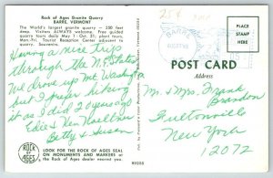 Granite Quarry  Barre  Vermont  Postcard  1968
