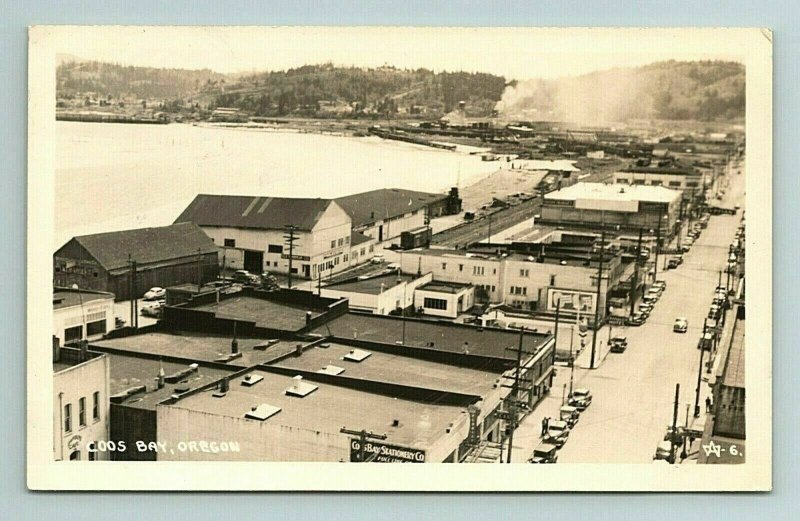 Coos Bay, Oregon, Stationary Co., Train Depot, Bird's Eye RPPC Postcard