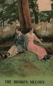 1913 The Broken Melody, Man & Woman Holding Hands Under Tree, Vintage Postcard
