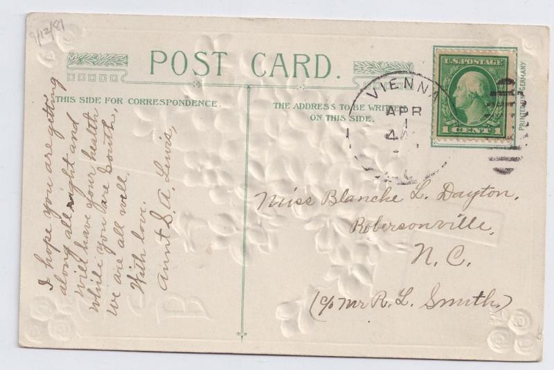 Vintage Easter Postcard Silver Gilt Cross Violets 