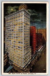 Chicago Illinois~State St Night View~City Skyline~Century Trust Sign~1920 PC