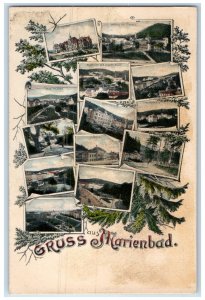 c1910 Kirchenplatz Greetings from Marienbad Czech Republic Multiview Postcard