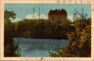 Fort Garry Hotel Assiniboine River Winnipeg Manitoba Canada VTG Postcard PM WOB