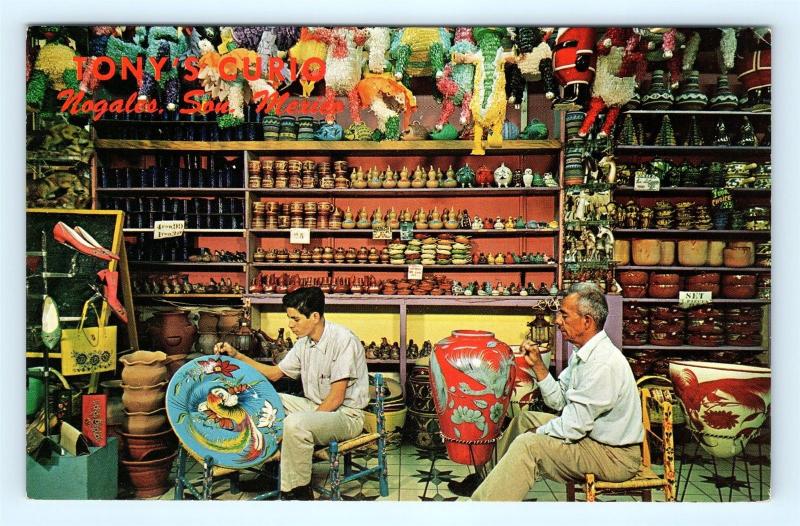 Postcard Mexico Nogales Son Tony's Curios Pottery Painters c1950s H21