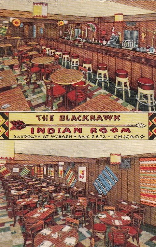 Postcard The Blackhawk Indian Room Randolph Wabash Chicago IL