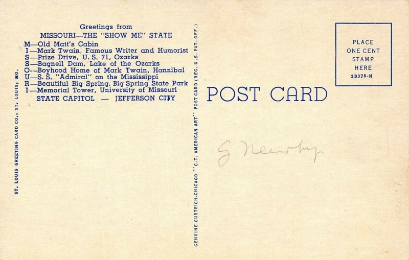 LPS15 MISSOURI LARGE BIG Letter Postcard