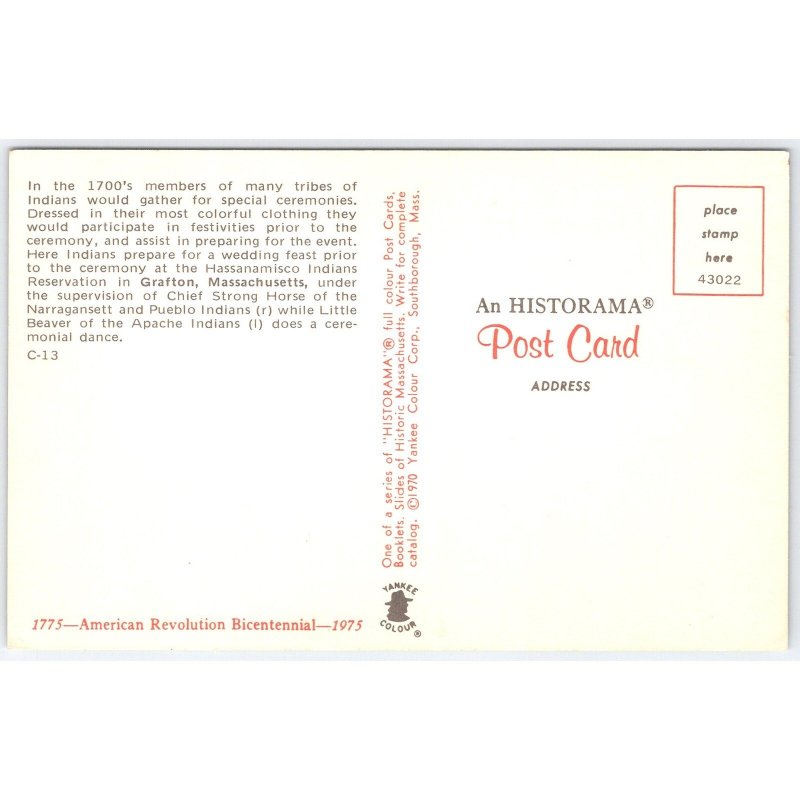 Postcard Native American Ceremony Grafton MA 1970s