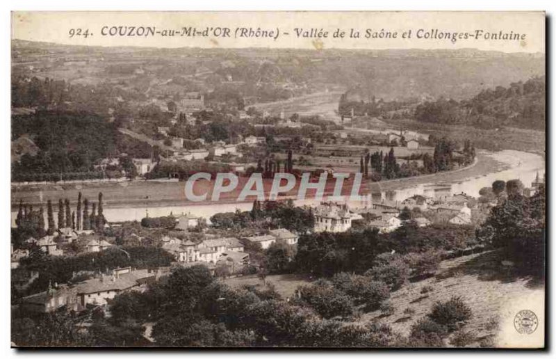 Couzon au Mont d & # 39or Old Postcard Saône Valley and Fountain Collonges