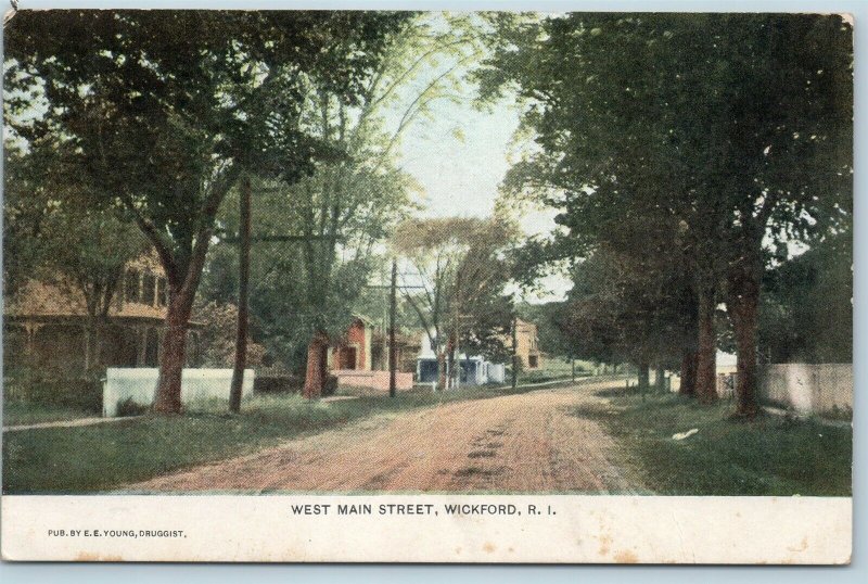 Postcard RI Wickford West Main 1908 Street View Pub by E.E. Young Druggist Q5