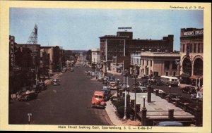 Spartanburg South Carolina SC Main Street Bus Bird's Eye View Vintage Postcard