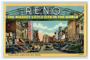 c1919 Virginia Street Looking South Reno Arch Little City Nevada NV Postcard