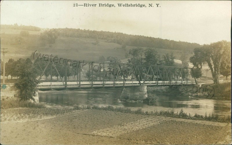 Wellsbridge, NY - River Bridge - Vintage Otsego Co, C.H. Phelps Photo Postcard 