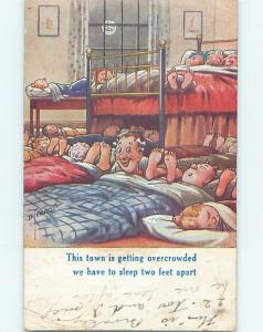 Bamforth comic MANY PEOPLE SLEEPING IN OVERCROWDED BEDROOM HL3266