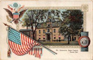 LPS09 Delaware State Capitol Patriotic Flag Postcard Langsdorf 