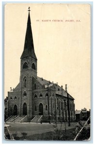 1910 St. Mary's Church Building Stairs To Entrance Joliet Illinois IL Postcard