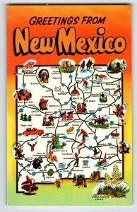 Postcard Greetings From New Mexico Map Chrome State Flower Yucca Unused Vintage