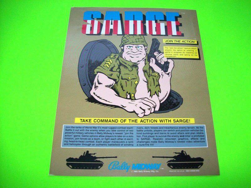 SARGE 1985 Original Video Arcade Game Promo Sales Flyer Vintage Retro Artwork