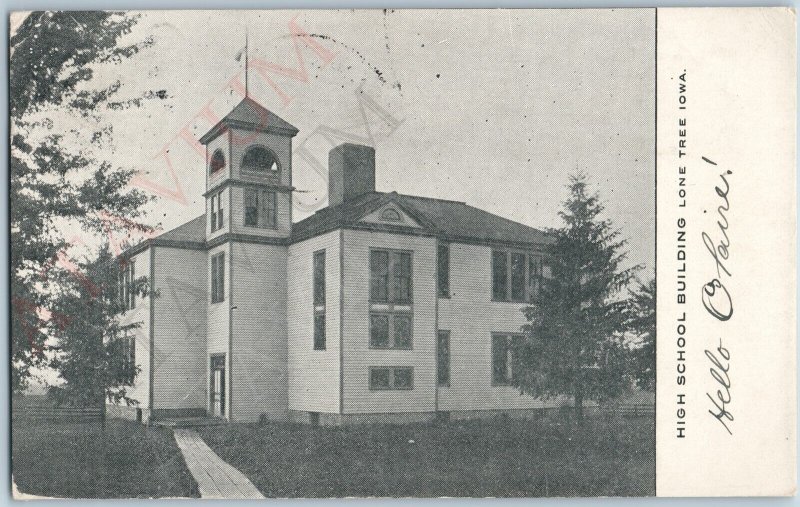 1908 Lone Tree, IA High School Building Litho Photo PC to Stover Burlington A189