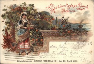 Steamship Advertising Norddeutscher Lloyd Ship Kaiser Wilhelm II c1900 Postcard