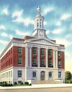 1940s NASHUA NEW HAMPSHIRE CITY HALL UNPOSTED LINEN POSTCARD P609