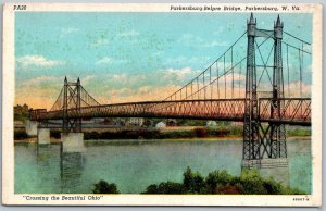 Parkersburg West Virginia 1940s Postcard Parkersburg Belpre Bridge